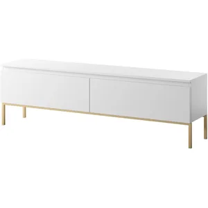 SELSEY Meuble TV - BEMMI - 150 cm - blanc avec pieds dorés pas cher