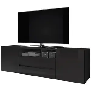 Meuble TV / Meuble de salon - BROS - 140 cm - noir mat / noir brillant... pas cher
