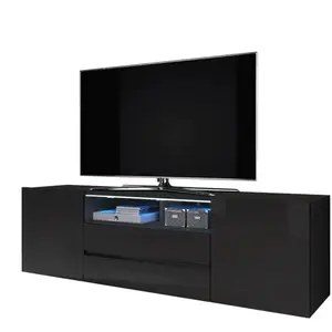Selsey Bros - Meuble TV/Banc TV (140 cm, Noir Mat/Noir Brillant, avec ... pas cher