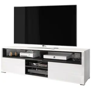 Meuble TV / Meuble de salon - MARIO - 140 cm - blanc mat / noir brilla... pas cher