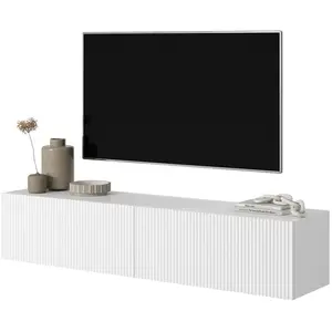 SELSEY Meuble TV - VELDIO - 140 cm blanc avec façade fraisée pas cher