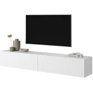 SELSEY Meuble TV - VELDIO - 175 cm blanc avec façade fraisée pas cher