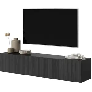 SELSEY Meuble TV - VELDIO - 140 cm noir avec façade fraisée pas cher