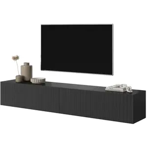 SELSEY Meuble TV - VELDIO - 175 cm noir avec façade fraisée pas cher