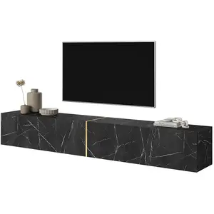 SELSEY Meuble TV - BISIRA - 200 cm en marbre noir avec insert doré pas cher