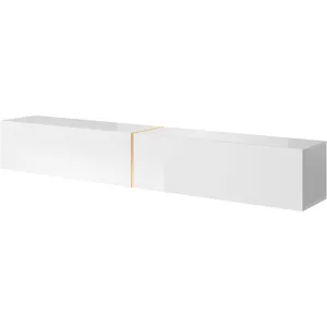 SELSEY Meuble TV - BISIRA - 200 cm blanc avec insert doré pas cher