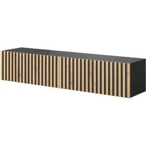 SELSEY Meuble TV - TELIRE - Meuble TV 140 cm noir avec façade artisana... pas cher