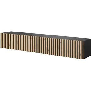 SELSEY Meuble TV - TELIRE - 175 cm - noir avec façade artisanale chêne fraisé pas cher