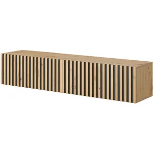 SELSEY Meuble TV - TELIRE - 140 cm en chêne artisan avec façade fraisée et inserts noirs pas cher