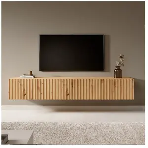 SELSEY Meuble TV - TELIRE - Meuble TV 175 cm en chêne artisan avec façade fraisée pas cher