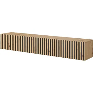 SELSEY Meuble TV - TELIRE - 175 cm en chêne artisan avec façade fraisée et inserts noirs pas cher