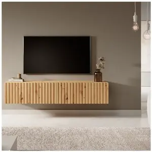SELSEY Meuble TV - TELIRE - Meuble TV 140 cm en chêne artisan avec façade fraisée pas cher