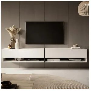 SELSEY Meuble TV - MIRRGO - 200 cm - blanc avec insert graphite pas cher
