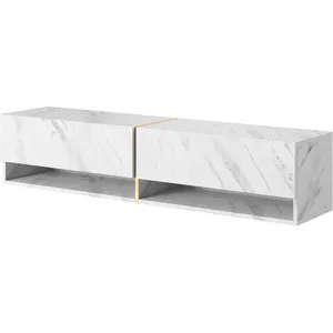 Selsey Meuble TV - MIRRGO - 140 cm - marbre blanc avec insert d'or pas cher
