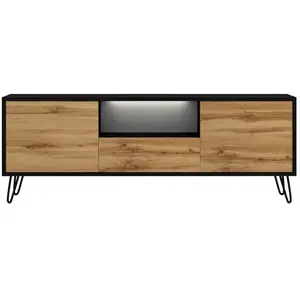 SELSEY Meuble TV - PLOYSTEA - 137 cm - noir / chêne wotan - style moderne pas cher