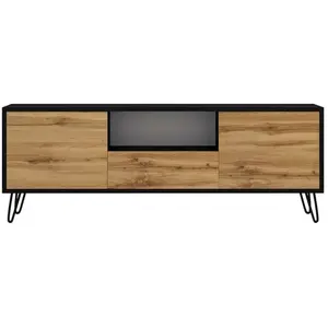 SELSEY Meuble TV - PLOYSTEA - 137 cm - noir / chêne wotan - style moderne pas cher