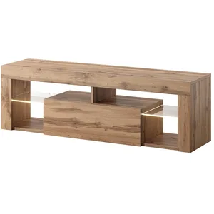 Selsey Meuble TV / Banc TV - BIANKO - 140 cm - chêne lancaster - avec LED - style moderne - tablettes en verre pas cher