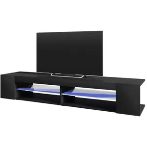 Meuble TV - MITCHELL - 180 cm - noir mat / noir brillant - éclairage L... pas cher