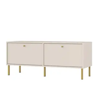 SELSEY Meuble TV 2 portes avec pieds dorés- OKTIO - 121 cm - beige pas cher