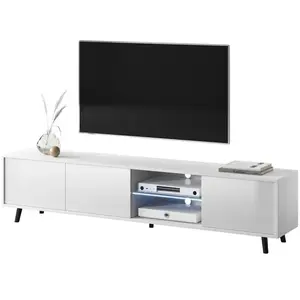 SELSEY Meuble tv / Meuble de salon - GALHAD - 175 cm - blanc mat / blanc bril... pas cher