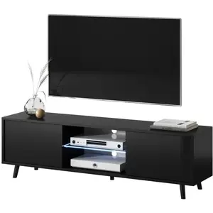 Meuble TV LEFYR 140 cm noir mat/brillant - Grande capacité de rangemen... pas cher