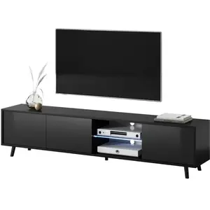 Selsey Meuble TV noir mat/noir brillant 175 x 31,3 x 40,5 cm pas cher