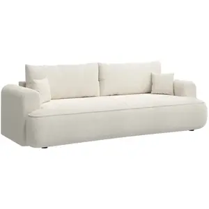 SELSEY Canapé convertible trois places - OVO - tissu chenille crème