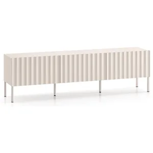SELSEY Meuble TV debout avec façades cannelées - DERRIVA - 170 cm - beige clair pas cher