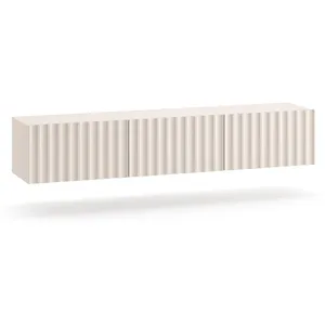 SELSEY Meuble TV suspendu avec façades cannelées - DERRIVA - 170 cm - beige clair pas cher