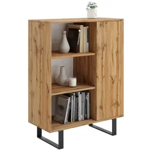 Comparateur de prix : KOBI FONDI Meuble Buffet Loft, commode, armoire 1 porte et 3 étagères - chêne wotan - L 90 x P 40 x H 116cm