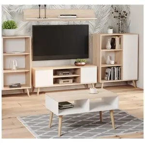 KOBI Table basse scandinave blanche - chêne de wotan avec pieds en bois   L 90 x P 50 x H 55 cm   SANDI pas cher