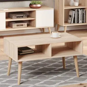 KOBI Table basse scandinave chêne sonoma avec pieds en bois L 90 x P 50 x H 55 cm SANDI pas cher