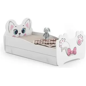 KOBI Lit enfant "PINKCAT" 160x80cm + tiroir + matelas pas cher