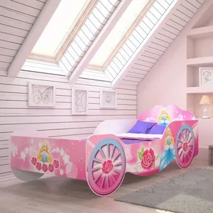 KOBI Lit enfant pour filles Voiture Carriage Rose - 70x140 cm + Matelas + sommier