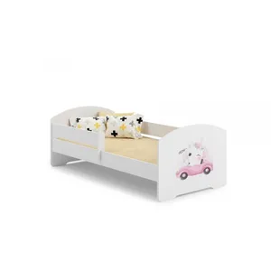 KOBI Lit enfant 140x70 cm + sommier + matelas + barrière de sécurité