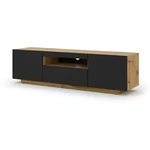 PETITS MEUBLES Meuble TV bas universel Aura 150 cm Buffet HI-FI à suspendre ou à poser chêne artisan noir mat sans LED pas cher