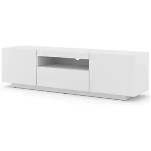 PETITS MEUBLES Meuble TV bas universel Aura 150 cm Buffet HI-FI à suspendre ou à poser Blanc mat sans LED pas cher