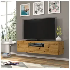 PETITS MEUBLES Meuble TV bas universel Aura 150 cm Buffet HI-FI à suspendre ou à poser chêne artisan sans LED pas cher