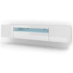 Meuble TV bas universel Aura 200 cm à suspendre ou à poser blanc mat /... pas cher