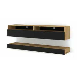 PETITS MEUBLES Meuble TV DUO suspendu chêne artisan / noir mat pas cher