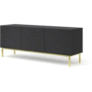 Meubles TV - AC-Déco - Meuble TV à trois portes avec cadre doré "Ravenna" - Noir brillant - L 150 cm pas cher
