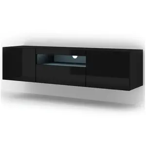 Meuble TV universel Aura 150 cm à poser ou suspendu, noir mat / noir b... pas cher
