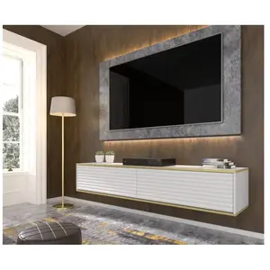 Meubles TV - AC-Déco - Meuble TV suspendu "Subi" - Blanc/Doré - L 180 ... pas cher