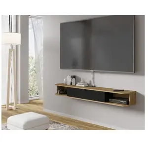 Meuble TV suspendu - AC-DÉCO - Icarus - Beige/Noir - 156 cm - Contemporain/Design pas cher