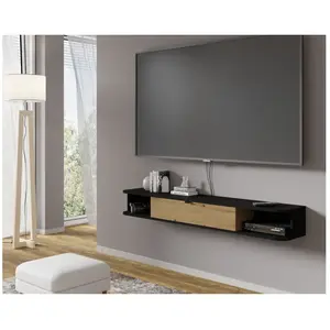 Meubles TV - AC-Déco - Meuble TV suspendu "Icarus" - Noir/Beige - 156 cm pas cher