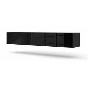 Meuble TV suspendu BINGO 180 cm noir mat / noir brillant pas cher