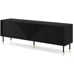 Meubles TV - AC-Déco - Meuble TV à 4 portes imprimé géométrique centrale "Woody" - Noir - L 180 cm pas cher