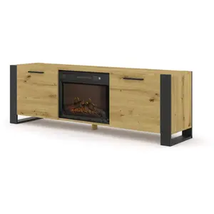 BIM FURNITURE Meuble TV  NUKA 180 cm avec cheminée électrique chêne artisanalVendu parcdiscount