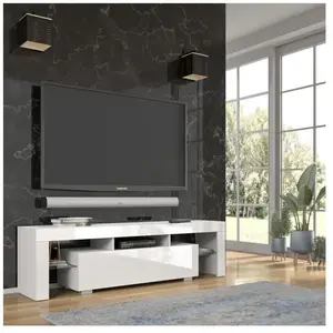 HOMLANDO Meuble TV Panama 160 cm Blanc / Blanc Brillant pas cher