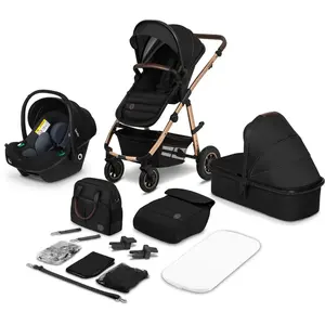 Poussette combinée LIONELO Amber 3en1 jusqu'à 22Kg avec nacelle, siège auto i-Size, sac et accessoires - Noir